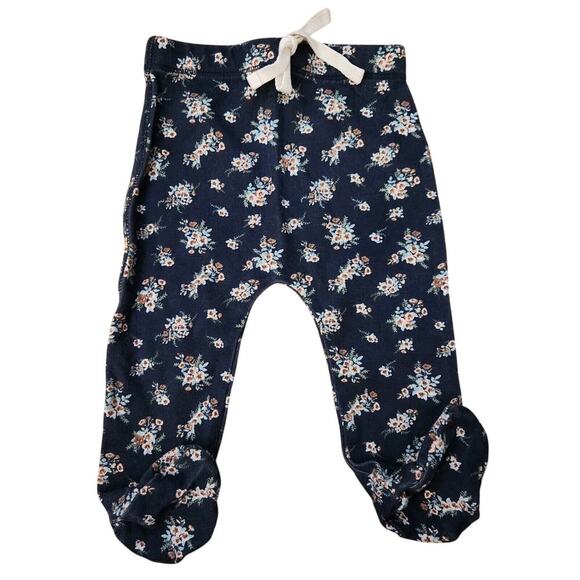 Jamie Kay Organic Footed Pants Size 1 year Floral Navy Blue Infants Fall/ Winter - Picture 1 of 4